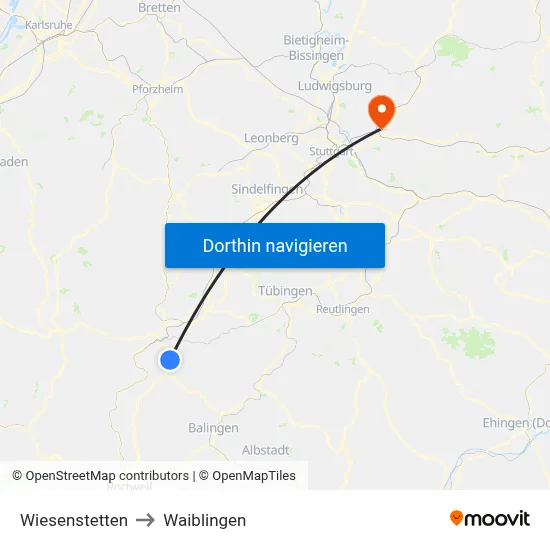 Wiesenstetten to Waiblingen map