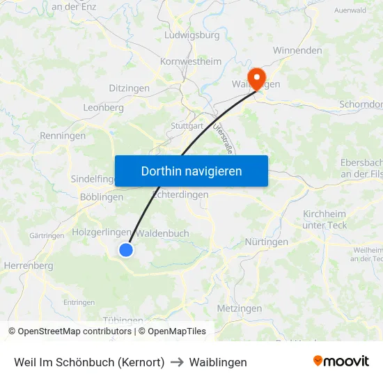 Weil Im Schönbuch (Kernort) to Waiblingen map