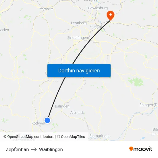 Zepfenhan to Waiblingen map