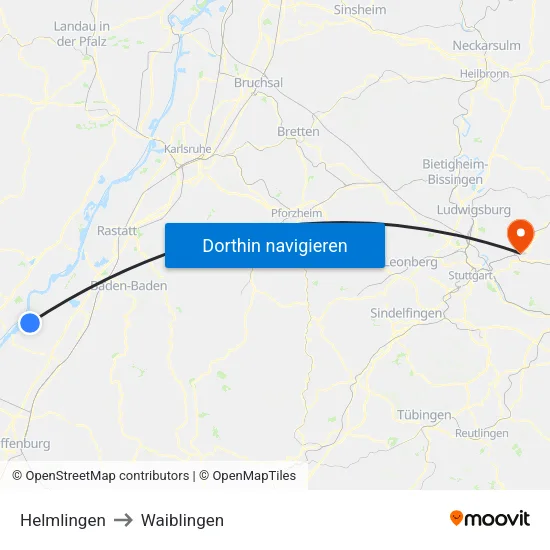 Helmlingen to Waiblingen map