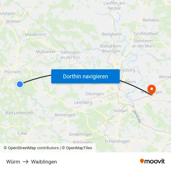 Würm to Waiblingen map
