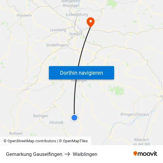 Gemarkung Gauselfingen to Waiblingen map