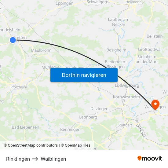 Rinklingen to Waiblingen map