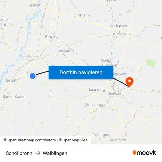 Schöllbronn to Waiblingen map