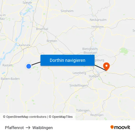 Pfaffenrot to Waiblingen map