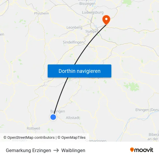 Gemarkung Erzingen to Waiblingen map