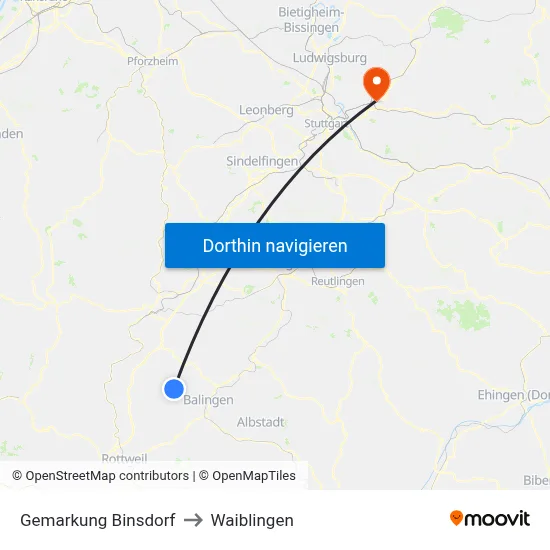 Gemarkung Binsdorf to Waiblingen map