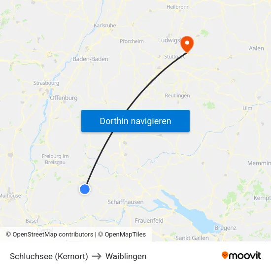 Schluchsee (Kernort) to Waiblingen map