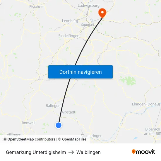Gemarkung Unterdigisheim to Waiblingen map