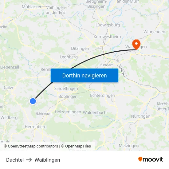 Dachtel to Waiblingen map