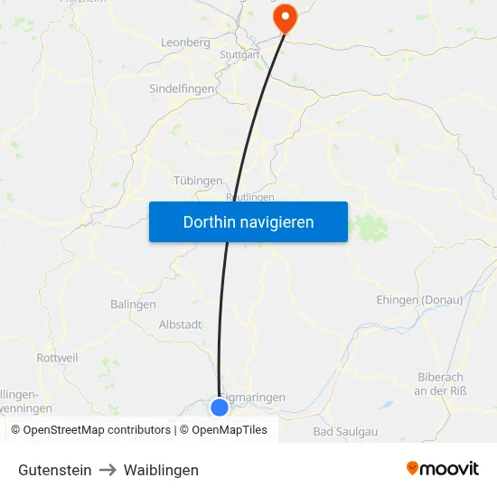 Gutenstein to Waiblingen map