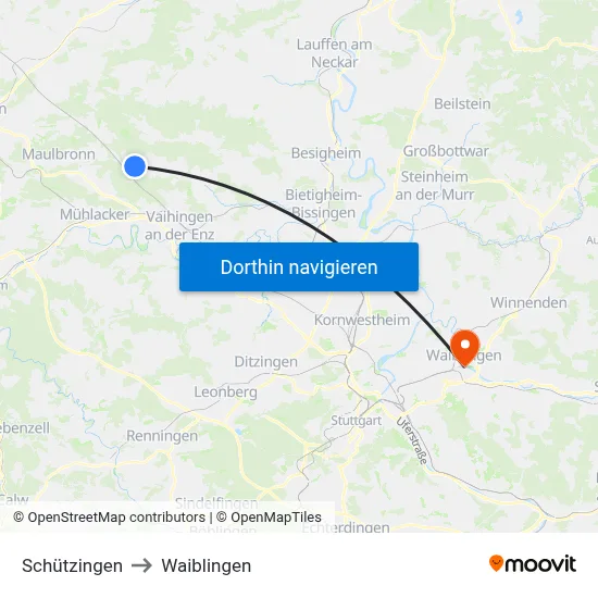 Schützingen to Waiblingen map