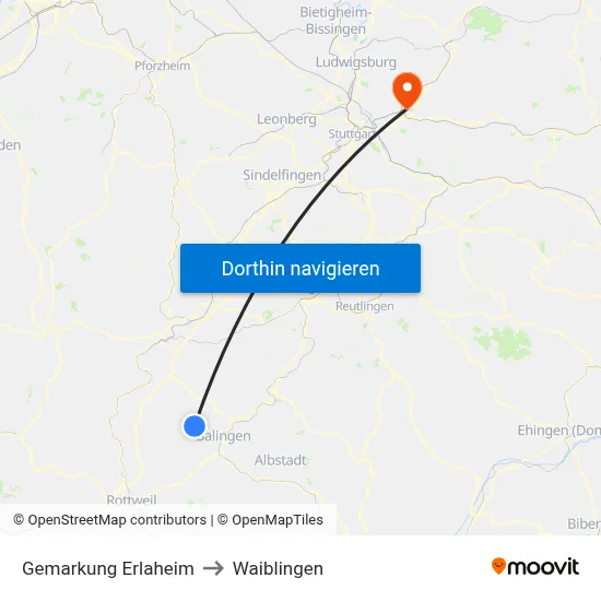 Gemarkung Erlaheim to Waiblingen map