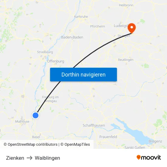 Zienken to Waiblingen map
