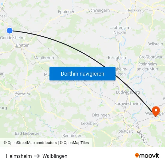 Helmsheim to Waiblingen map