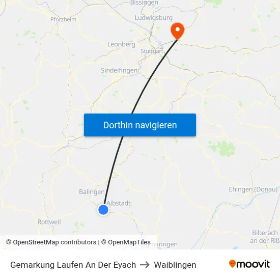 Gemarkung Laufen An Der Eyach to Waiblingen map