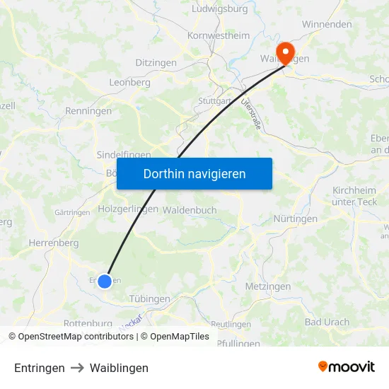 Entringen to Waiblingen map