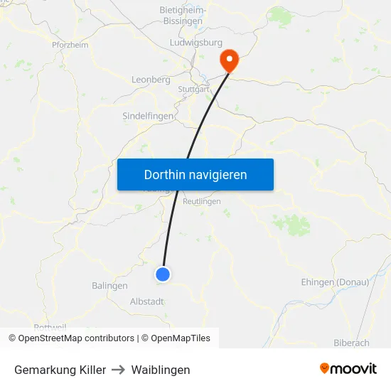 Gemarkung Killer to Waiblingen map