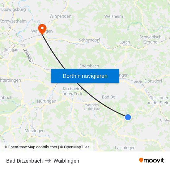 Bad Ditzenbach to Waiblingen map