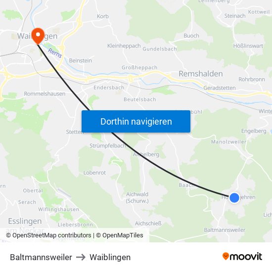 Baltmannsweiler to Waiblingen map