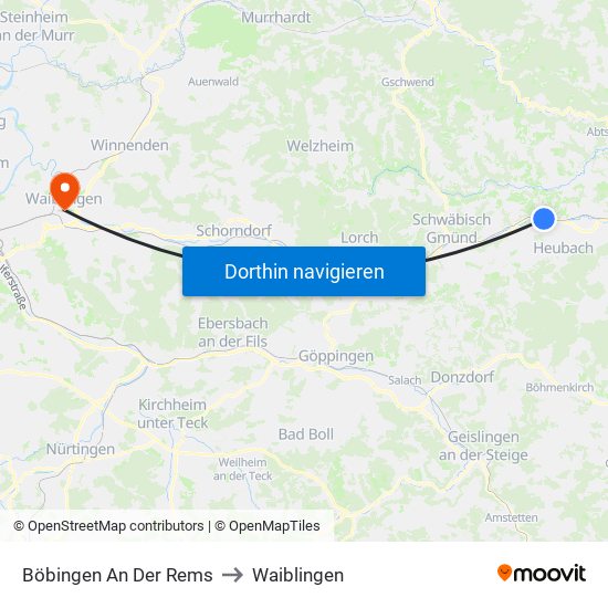 Böbingen An Der Rems to Waiblingen map