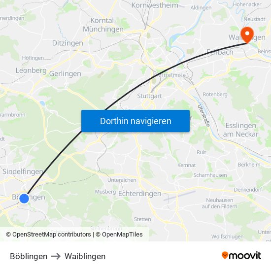 Böblingen to Waiblingen map