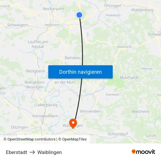 Eberstadt to Waiblingen map