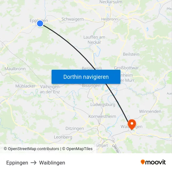 Eppingen to Waiblingen map