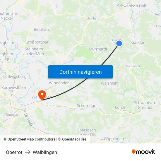 Oberrot to Waiblingen map