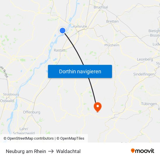 Neuburg am Rhein to Waldachtal map