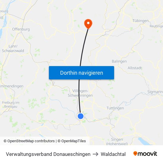 Verwaltungsverband Donaueschingen to Waldachtal map