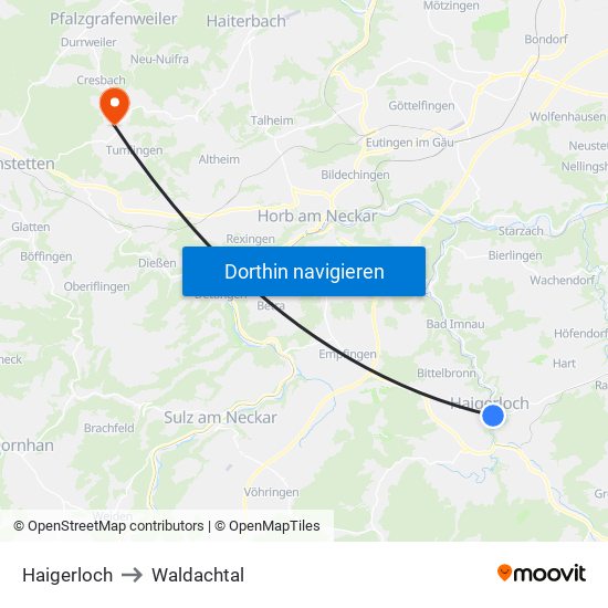 Haigerloch to Waldachtal map