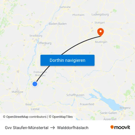 Gvv Staufen-Münstertal to Walddorfhäslach map