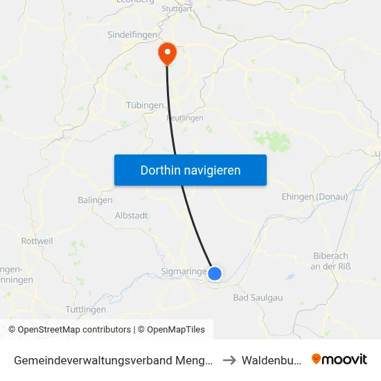 Gemeindeverwaltungsverband Mengen to Waldenbuch map
