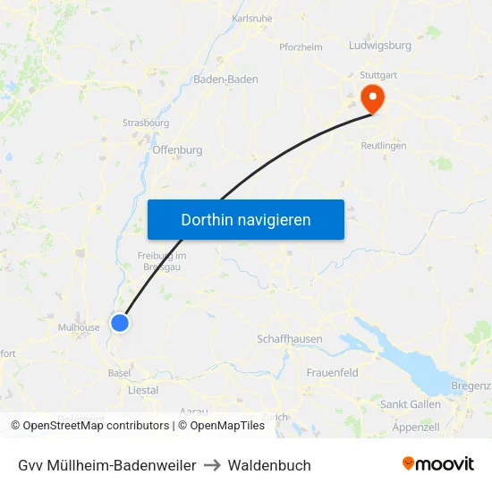 Gvv Müllheim-Badenweiler to Waldenbuch map
