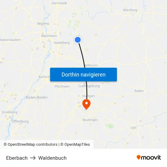 Eberbach to Waldenbuch map