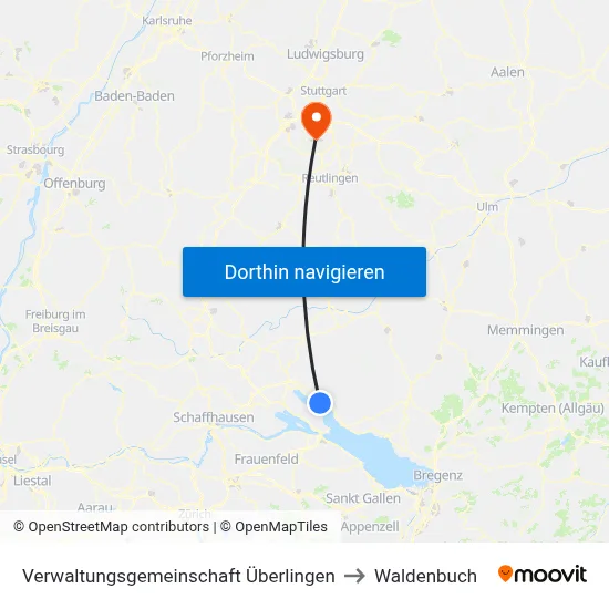 Verwaltungsgemeinschaft Überlingen to Waldenbuch map