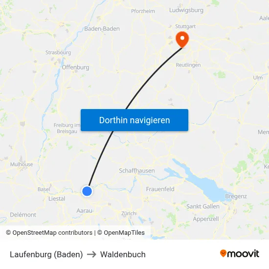 Laufenburg (Baden) to Waldenbuch map