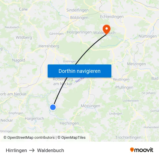 Hirrlingen to Waldenbuch map