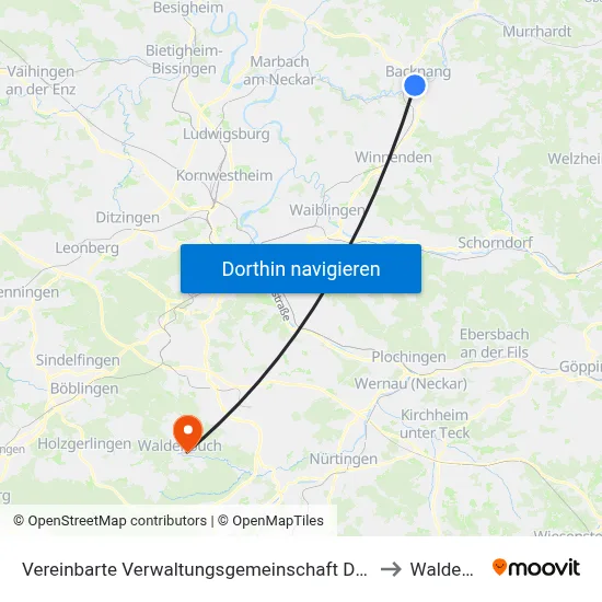 Vereinbarte Verwaltungsgemeinschaft Der Stadt Backnang to Waldenbuch map