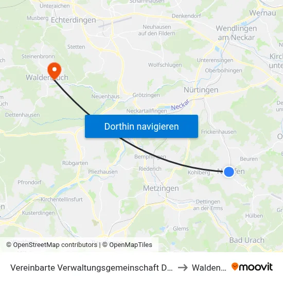 Vereinbarte Verwaltungsgemeinschaft Der Stadt Neuffen to Waldenbuch map