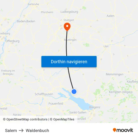 Salem to Waldenbuch map
