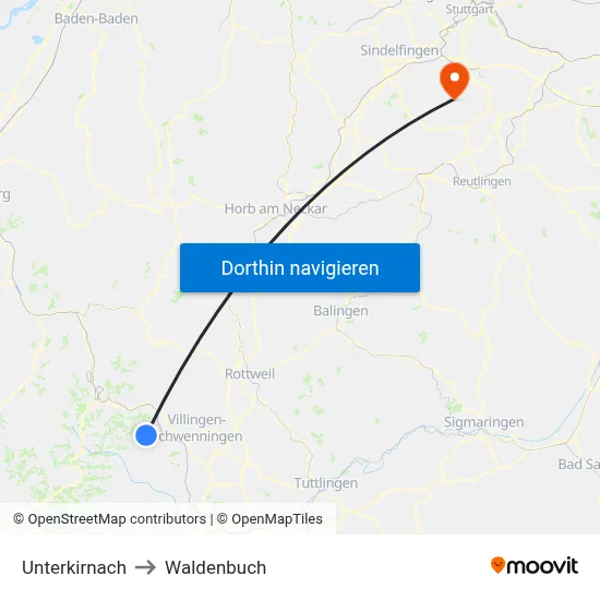 Unterkirnach to Waldenbuch map