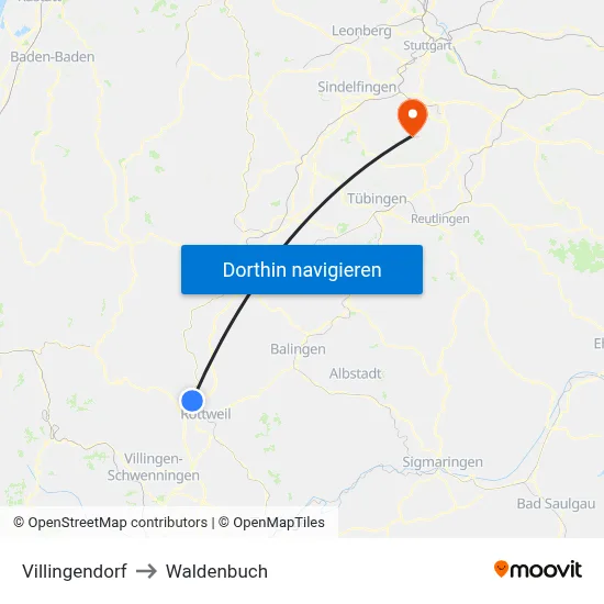 Villingendorf to Waldenbuch map