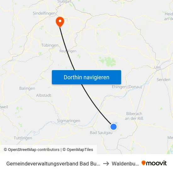 Gemeindeverwaltungsverband Bad Buchau to Waldenbuch map