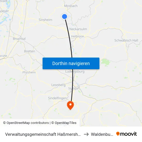 Verwaltungsgemeinschaft Haßmersheim to Waldenbuch map