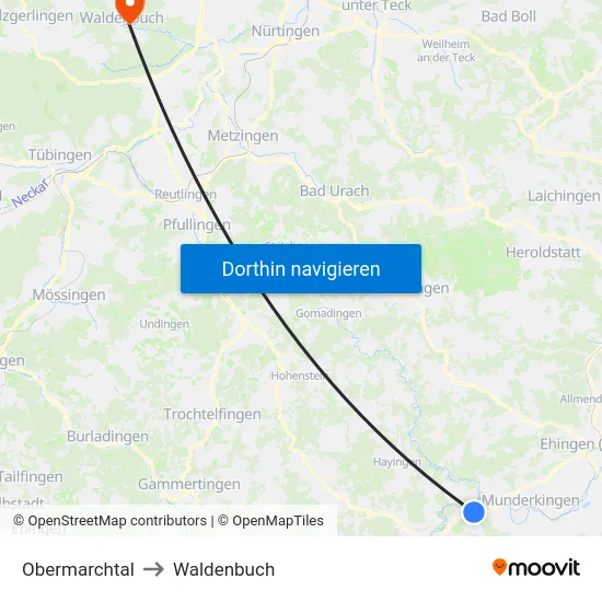 Obermarchtal to Waldenbuch map