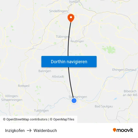 Inzigkofen to Waldenbuch map