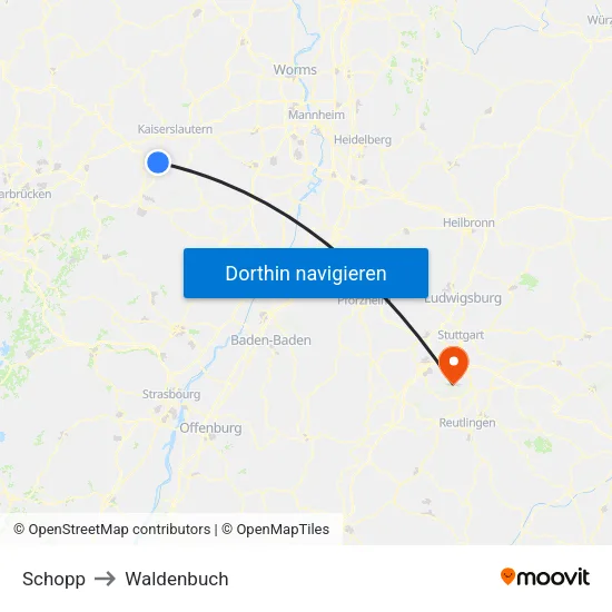 Schopp to Waldenbuch map