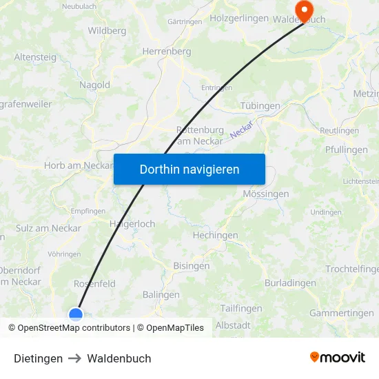 Dietingen to Waldenbuch map